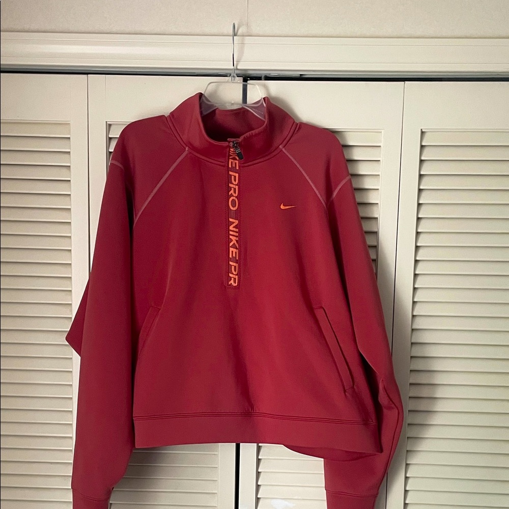 Nike Pro Women's 3/4 zip pullover sweatshirt Sz 3X  rust w/ peach pockets mesh